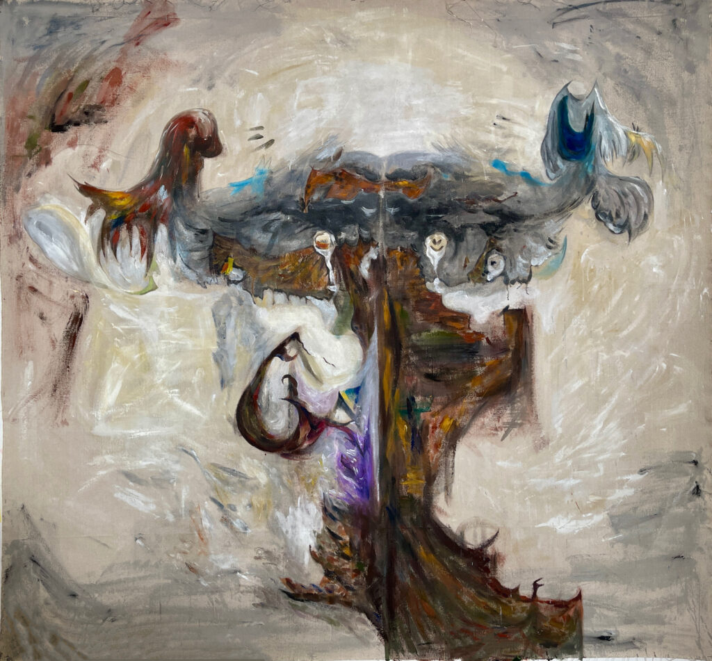Acrylic and oil on canvas 200 x 200cm