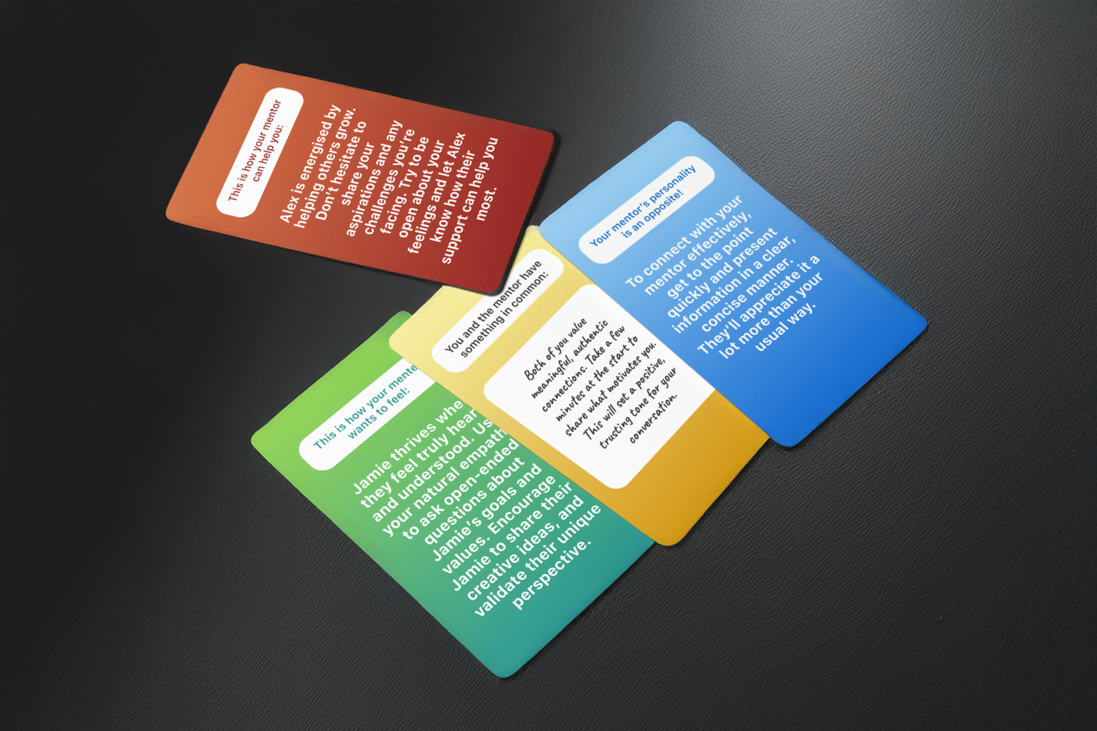 Physical iteration of the pre-mentorship guidance cards used during a rapid "smoke-test" prototyping study.
