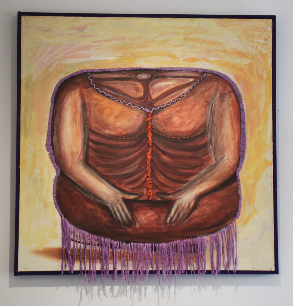 embroidery, terracota, purple thread, beige, mexican folklore